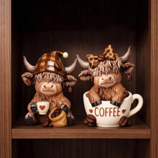 Handgefertigte Harz-Kaffeehaus-Dekoration 2 Stück Kuhfigur, Niedliche Tierstatue für Zuhause Schreibtisch Eingang Schrank Dekorative Figur Dekor, Café-Stil