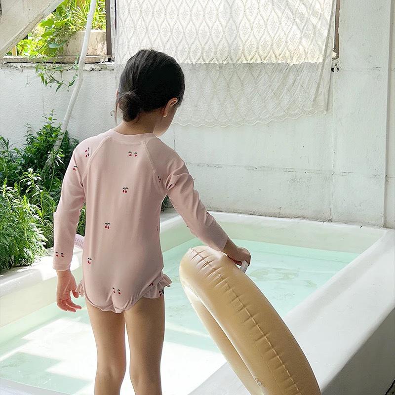 

2024 Floral Sun Protection Quick-Dry Long-Sleeve Swimsuit for Girls 130 (Height ~120cm)