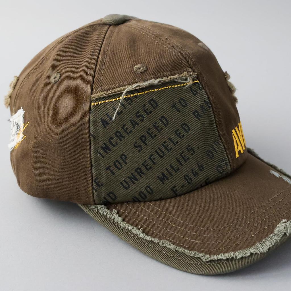 Distressed Remake Low Cap 6 Panel Full Cap Baseball Cap Cotton Cap Hat Cap Black All Season Deep Spring Summer Khaki 01 [AVIREX] Men's