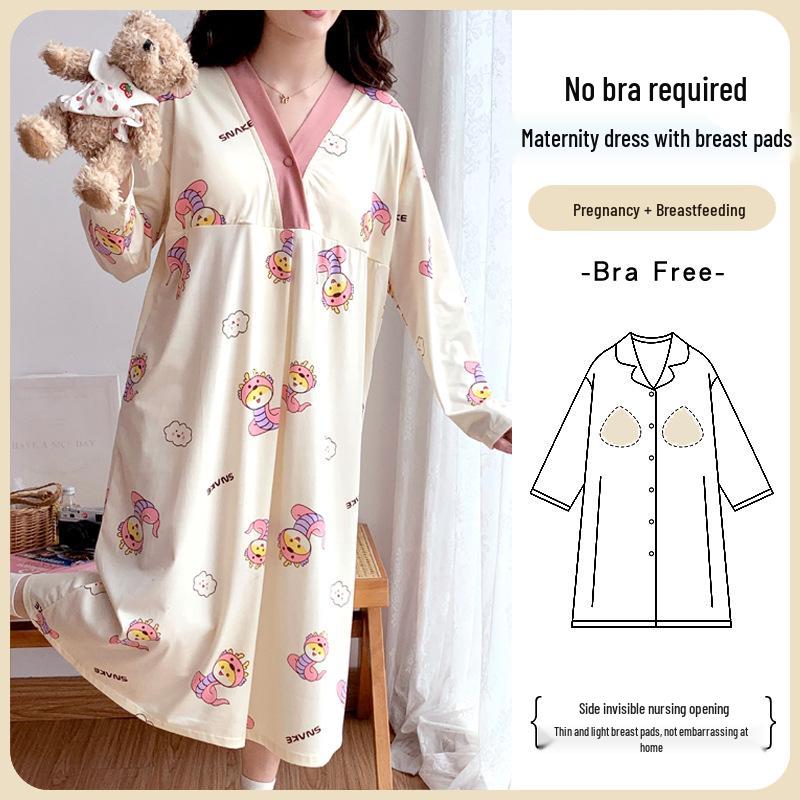 Maternity Labor Gown & Nursing Pajama Set with Built-in Bra for Spring/Summer