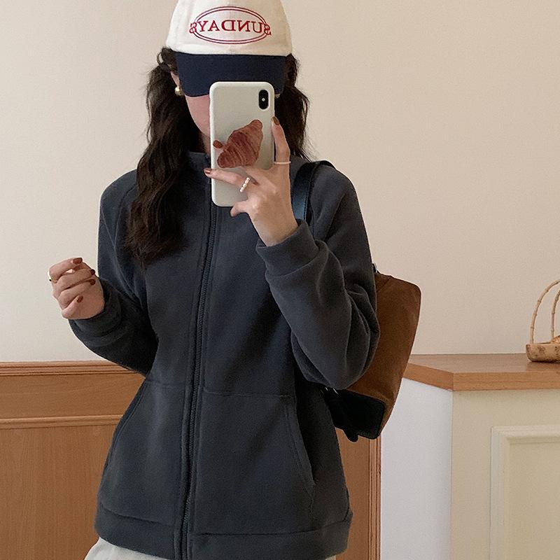 Verdickte Fleece Thermojacke Damen Reißverschluss Strickjacke Fleece Stehkragen Schutz Koreanische Version Lässiges Oberteil