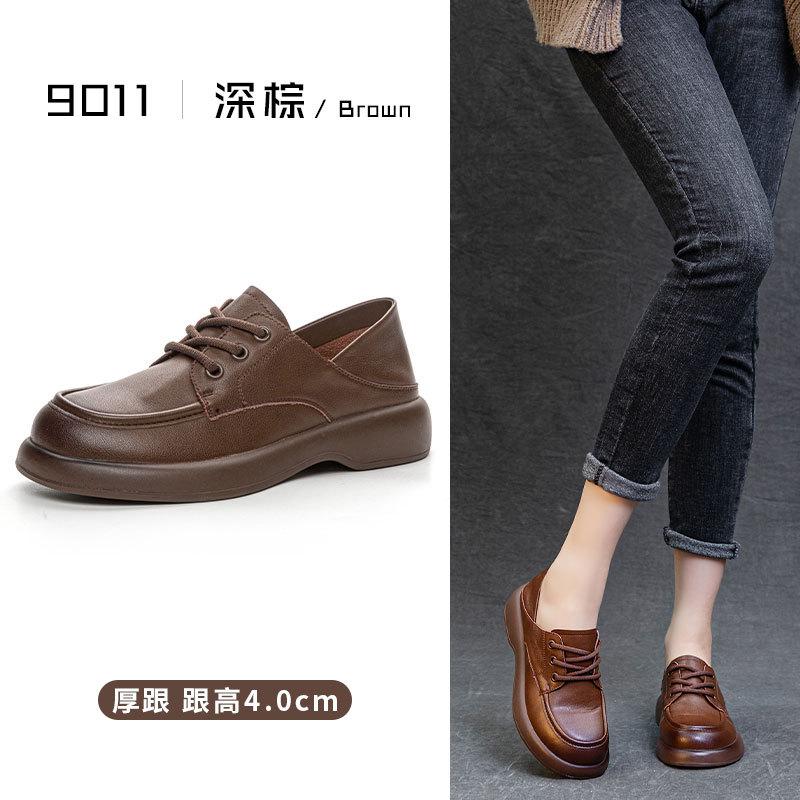 2025 new retro loafers leather soft platform shoes brown spring small leather shoes women's versatile British style shoes