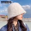 Winter frauen Mode Einfarbig Kaninchen Fell Hut Eimer Hut Fischer Hut Im Freien Warme Becken Hut Damen Panama Eimer hut
