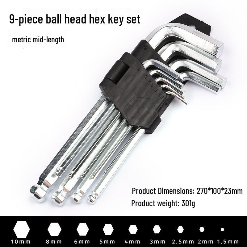 In-Stock 9PC Allen Wrench Set: Flat & Ball Head Torx, Carbon Steel, Galvanized