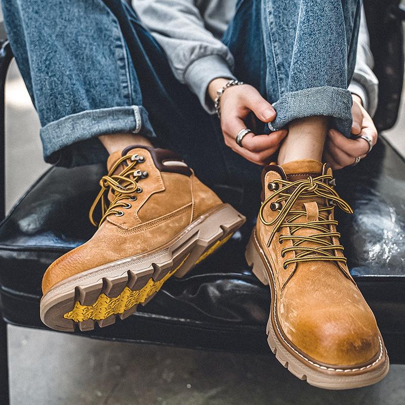 First Layer Pigskin Martin Boots Ami Kaji Retro Tooling Shoes Hand-polished Street Big Yellow Boots