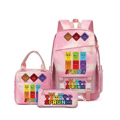 Rhythm Box Sprunki Cartoon Backpack Campus Male and Female Versatile Student Large Capacity School Bag Three-piece Set L