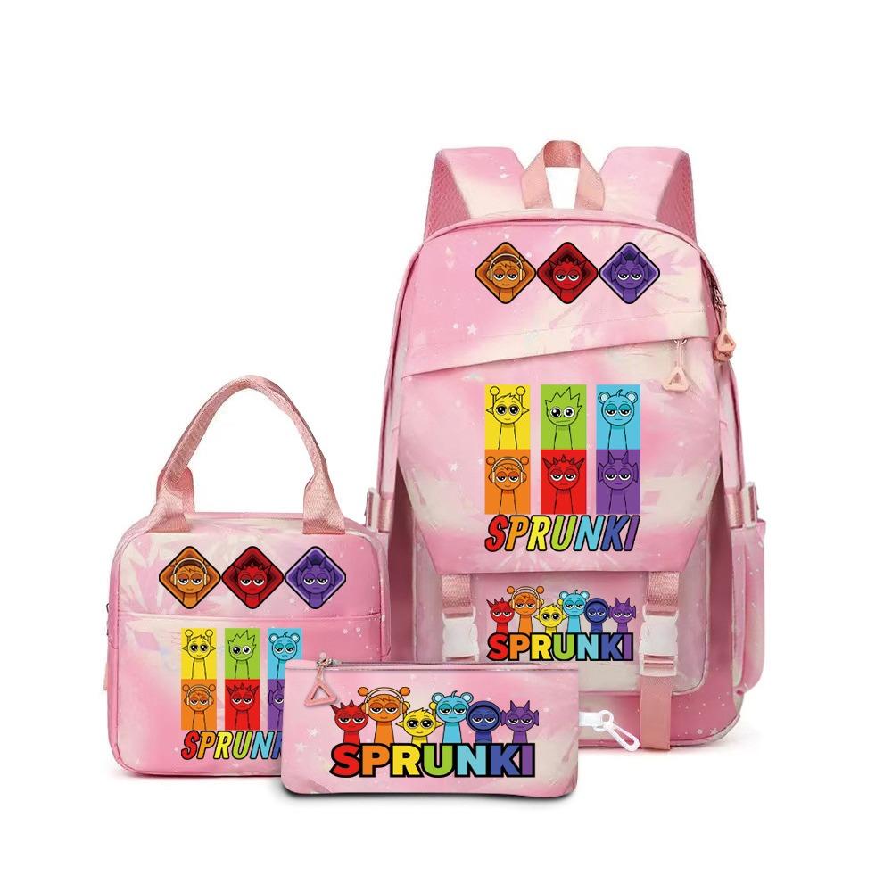 Rhythm Box Sprunki Cartoon Backpack Campus Male and Female Versatile Student Large Capacity School Bag Three-piece Set L