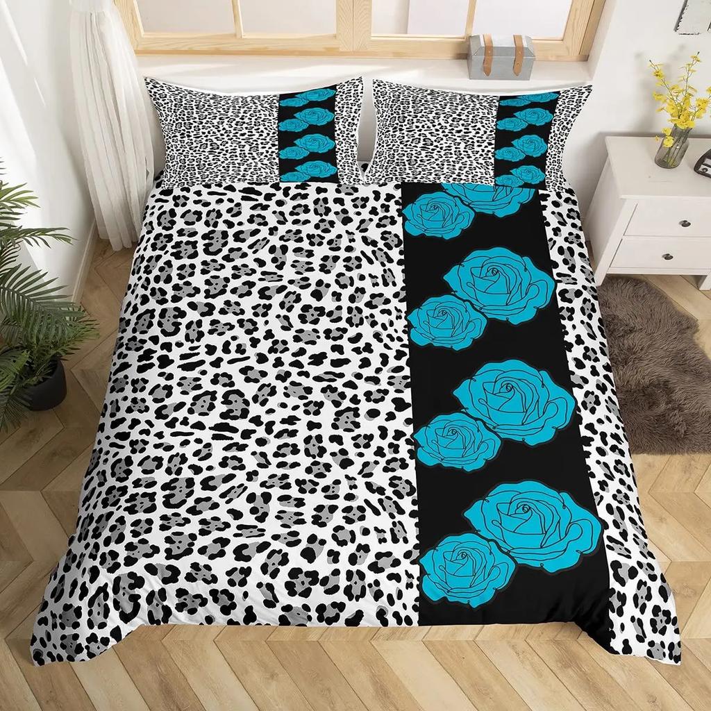 Rose Soft Duvet Cover Set, Rose From Blue Flame Print,Valentine's Day Soft Duvet Cover Set, Warm Comforter Cover Floral Beding Set,Pilowcase