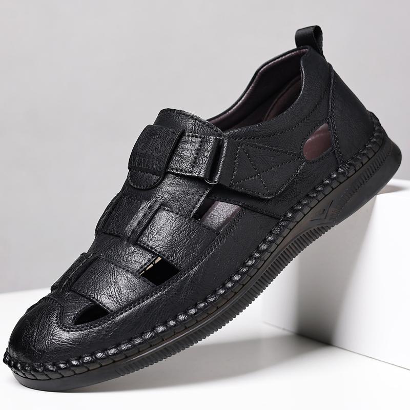 

Fashion Luxury Brand Men s Sandals Classics Outdoor Walking Shoes Comfortable Men Flats Casual Leather Sandals New Summer Leisure Shoe 38 чёрный