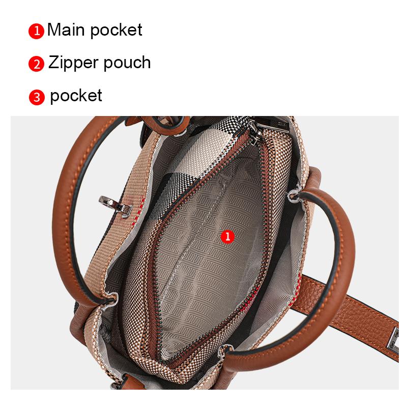 Aidrani  New women's plaid handbag mini style made of canvas and cowhide materials brown