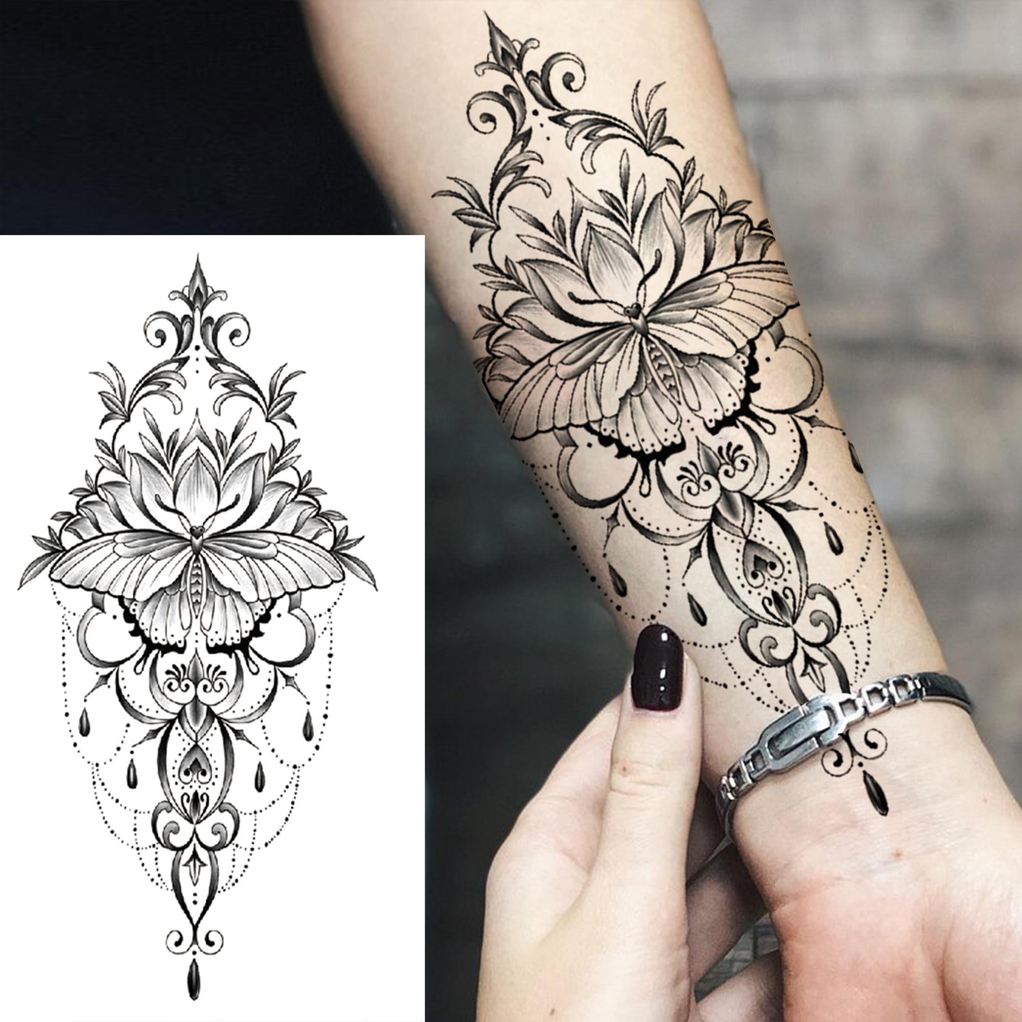 1 Sheet Henna Mandala Flower Lotus Temporary Tattoos For Women Adults Fake Jewels Tattoo Sticker Waterproof Body Art Painting China Mainland