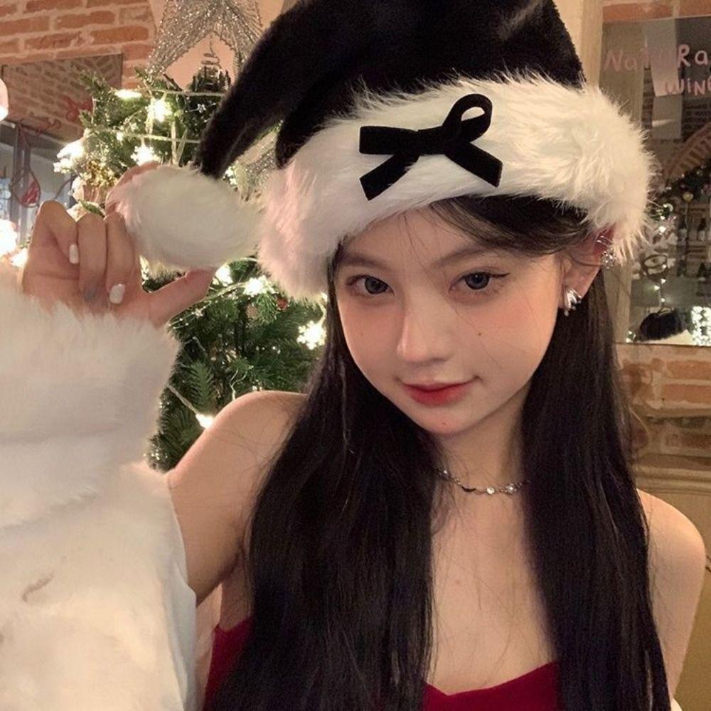 Santa Claus Christmas Hat Bowknot Red Plush Hat Leisure Santa Claus Hat  Christmas Gift