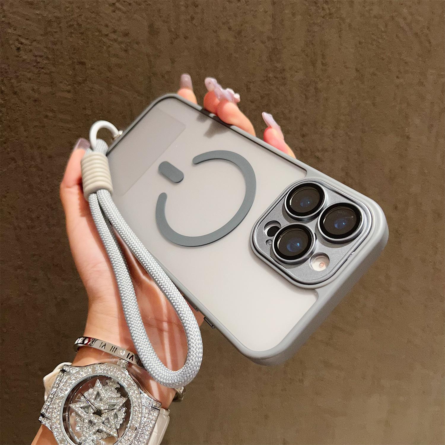 

Прозрачный жесткий магнитный чехол со шнурком для iPhone 17 Air 16 15 14 13 12 11 Pro Max Plus с поддержкой беспроводной зарядки Magsafe For iphone 11 серый
