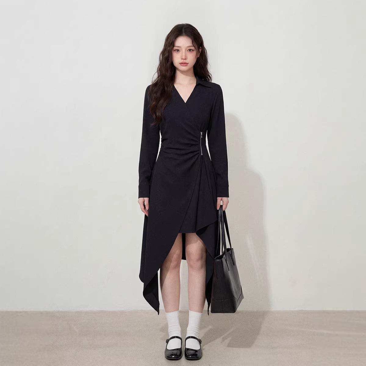 

Spring Arrival: Plus Size Black Zipper Slit Dress – Waist-Cinching for Slimming Pear-Shaped Figures 2X Large чёрный