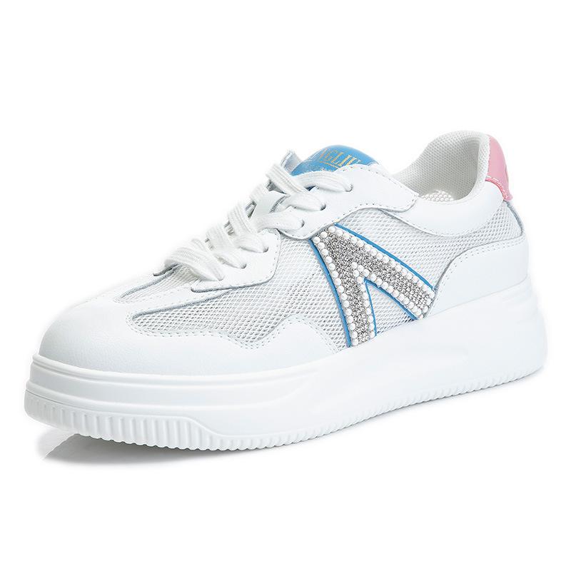 Genuine leather women's shoes 2025 new summer through the net casual single shoes women's large size platform women's shoes sports white shoes