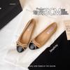 Sheepskin~ Small Inner Height Increase 3CM Flat Ballet Single Shoes Femininity Sequins Color Matching Bow Beanie Shoes