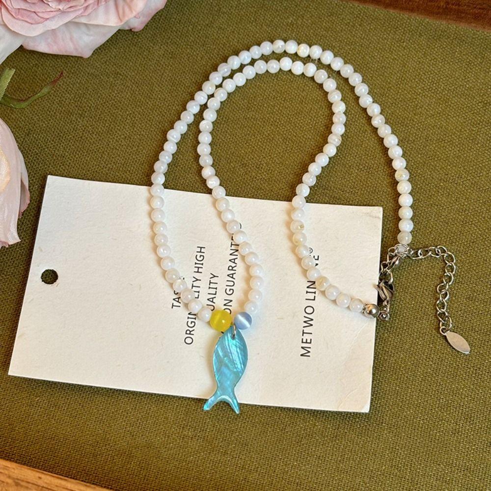 Sweet Mini Fish Necklace Bohemia Ocean Style Beach Choker Trendy Beads Pendant Necklace  Sea
