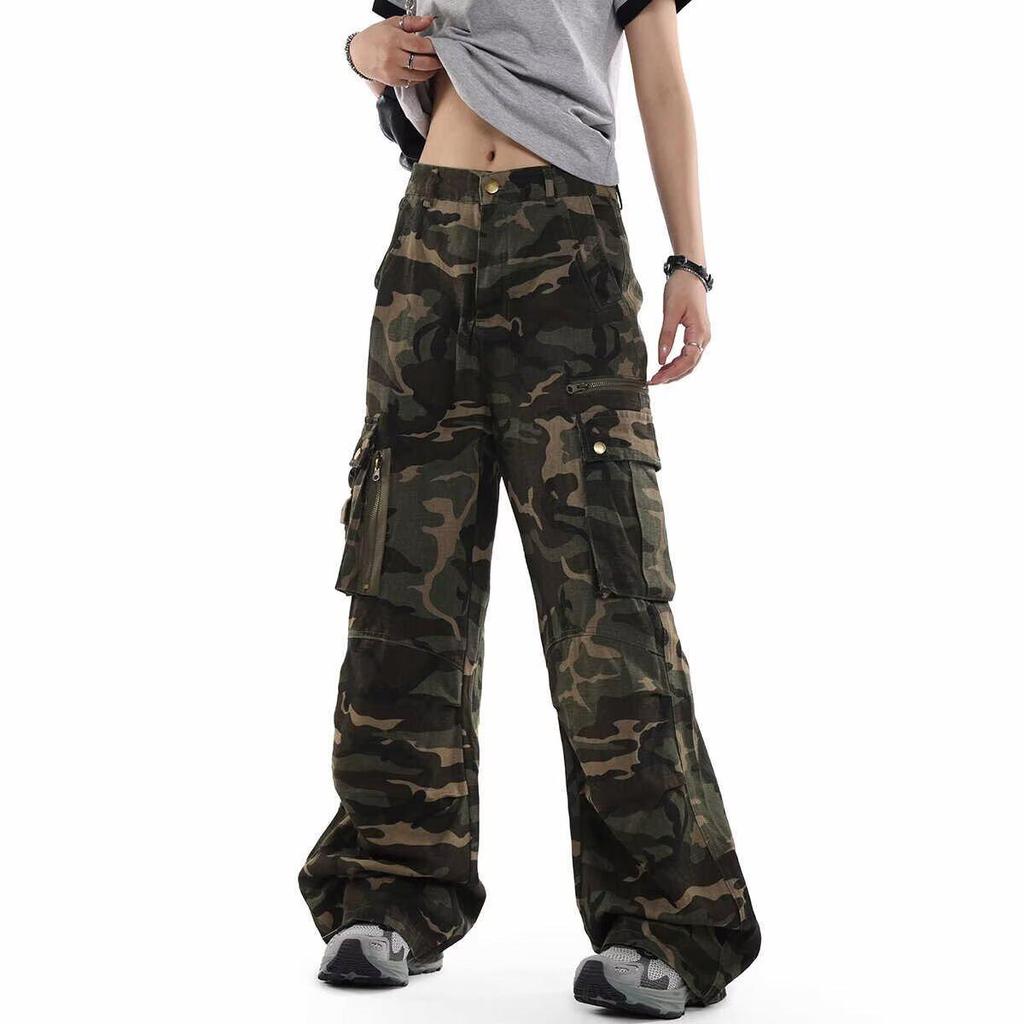 Retro American Street Style Airplane Buckle Scimitar Jeans