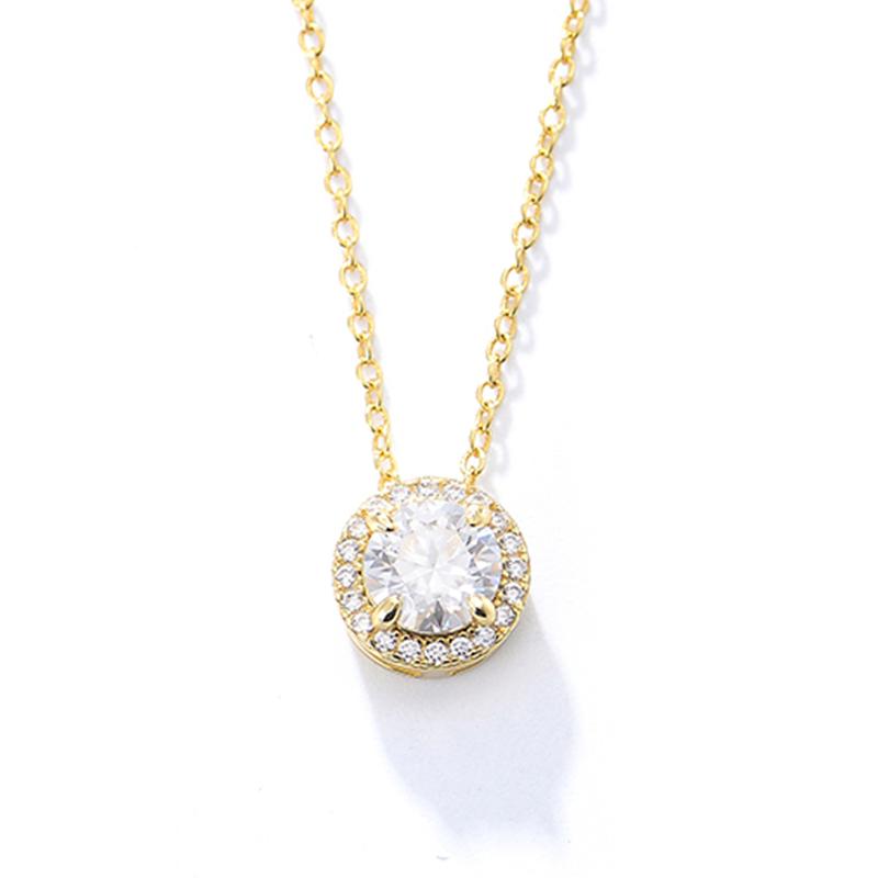 Lady Fashion Wedding Jewelry 14k Gold Plated Elegant Sterling Silver 925 Round Brilliant Cut Zircon Fine Necklace Jewellery