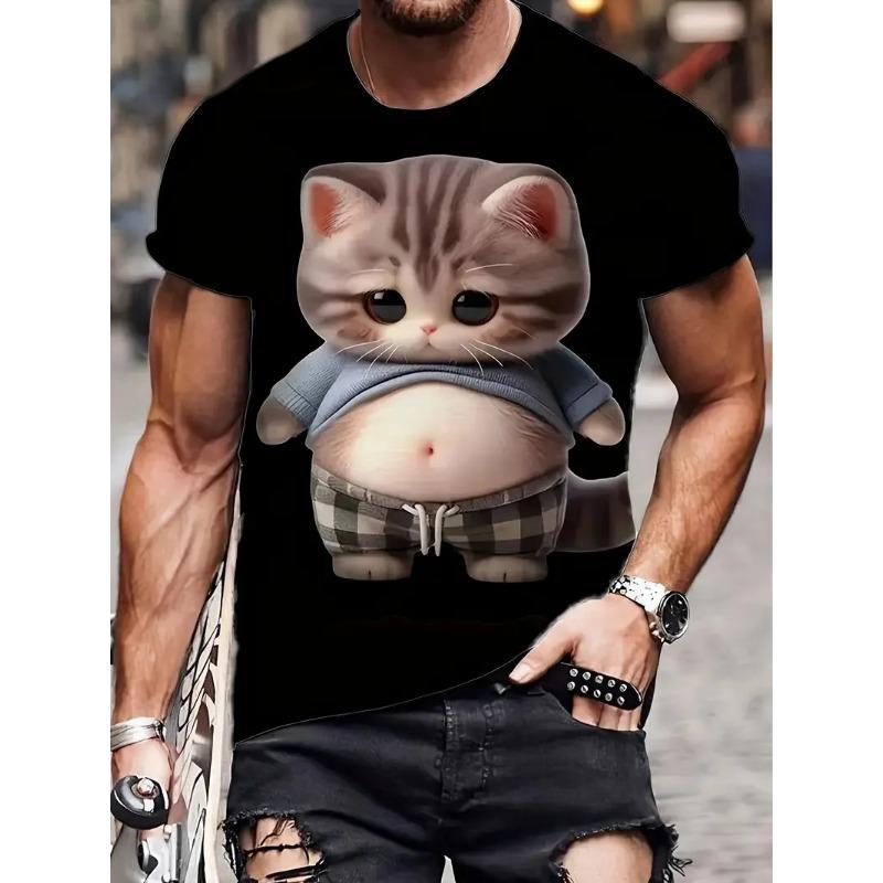 3D Printed Fun Cat Pattern Short Sleeve T-Shirts Creative Design Crew Neck Summer Outdoor Activities Men's T-shirts