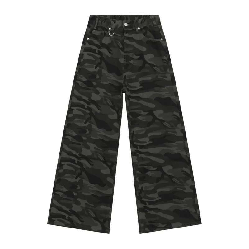 BeatStreet Vintage Camouflage Men's Jeans Fashion Washed Casual Wide Leg Denim Pants Autumn Winter Loose Male Trousers Old Blue