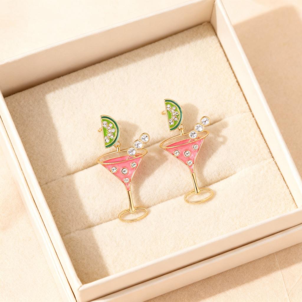 Creative Cocktail Cup Series Design Drop Earrings for Women Imitation Pearl Crystal Rhinestone Goblet Earring Fashion Jewelry