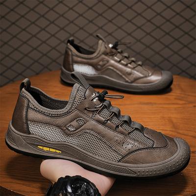 Fashion Men's Casual Sports Shoes Leather Comfortable Mesh Breathable Casual Shoe Wear-resistant Non-slip Hiking Shoes Men Casual Shoe