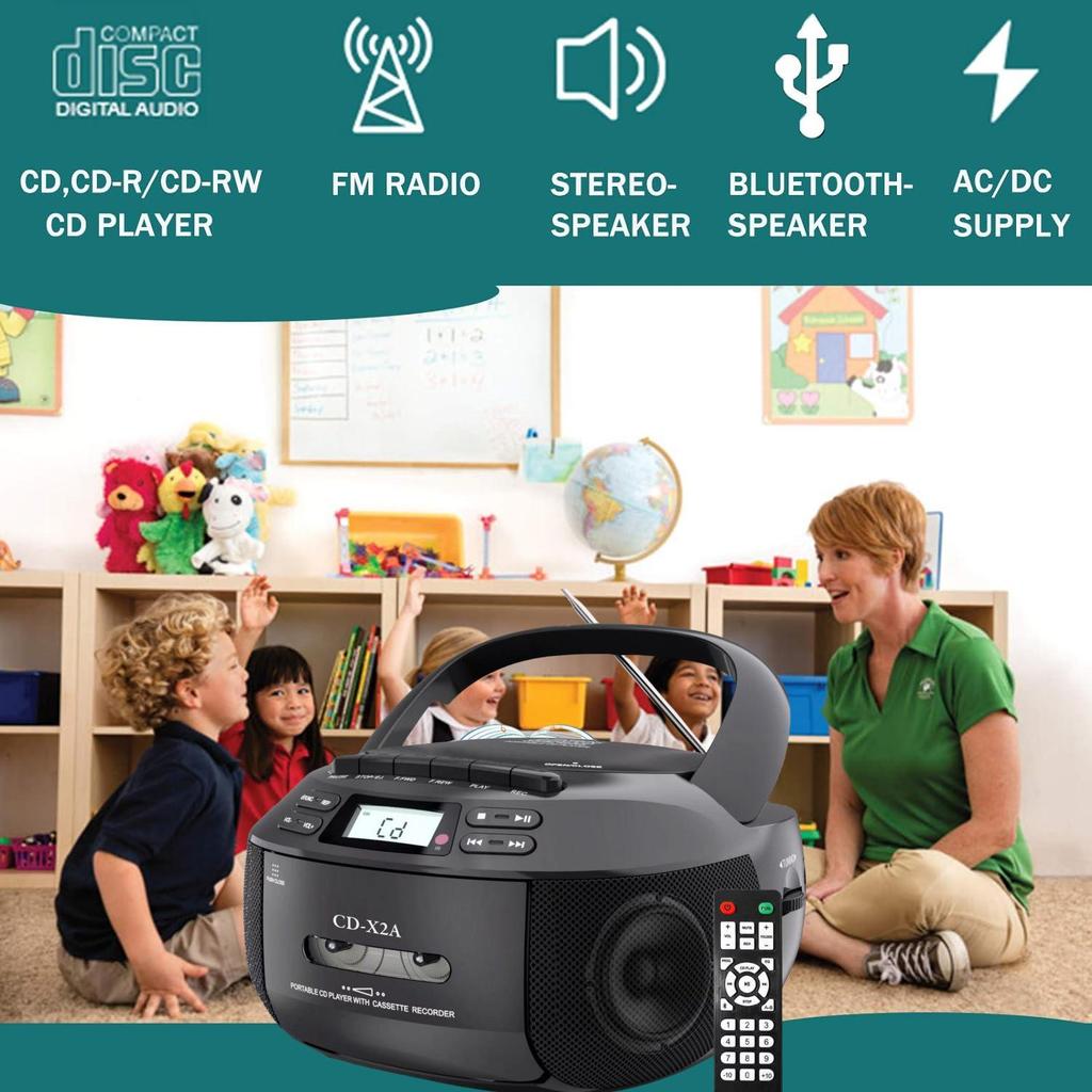 Portable Bluetooth Cassette Radio & CD Player with USB, Recording, and A-B Repeat Functionality