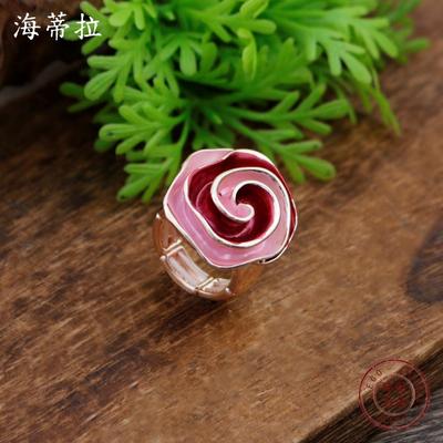 New Enamel Geometric Rose Elastic Ring Women's Fashion High-end Three-dimensional Rose Ring