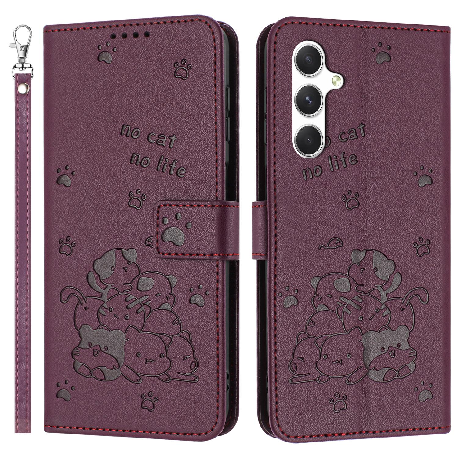 

Чохол для Samsung Galaxy A56 5G зі шнурком, шкіряний гаманець-книжка з відбитком котів Wine Red