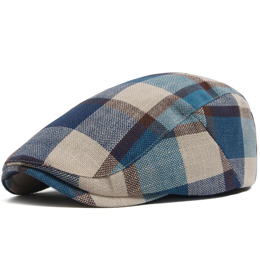 Men's Women Vintage Fashion Plaid Flat Cap Casual Ivy Newsboy Hat Breathable Lightweight Retro Beret For Spring Summer Unisex