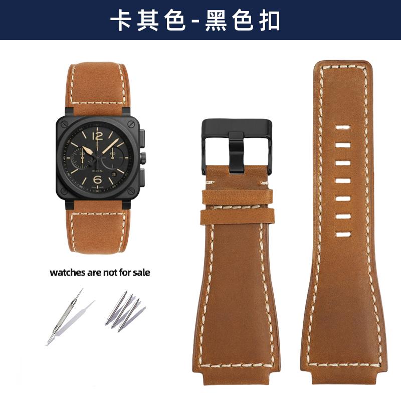 For Bell&Ross Watch Strap BR Men's Watch Belt BR01 BR03 Leather Watchband Bracelet Bell Ross 35X24mm Convex Interface for Men