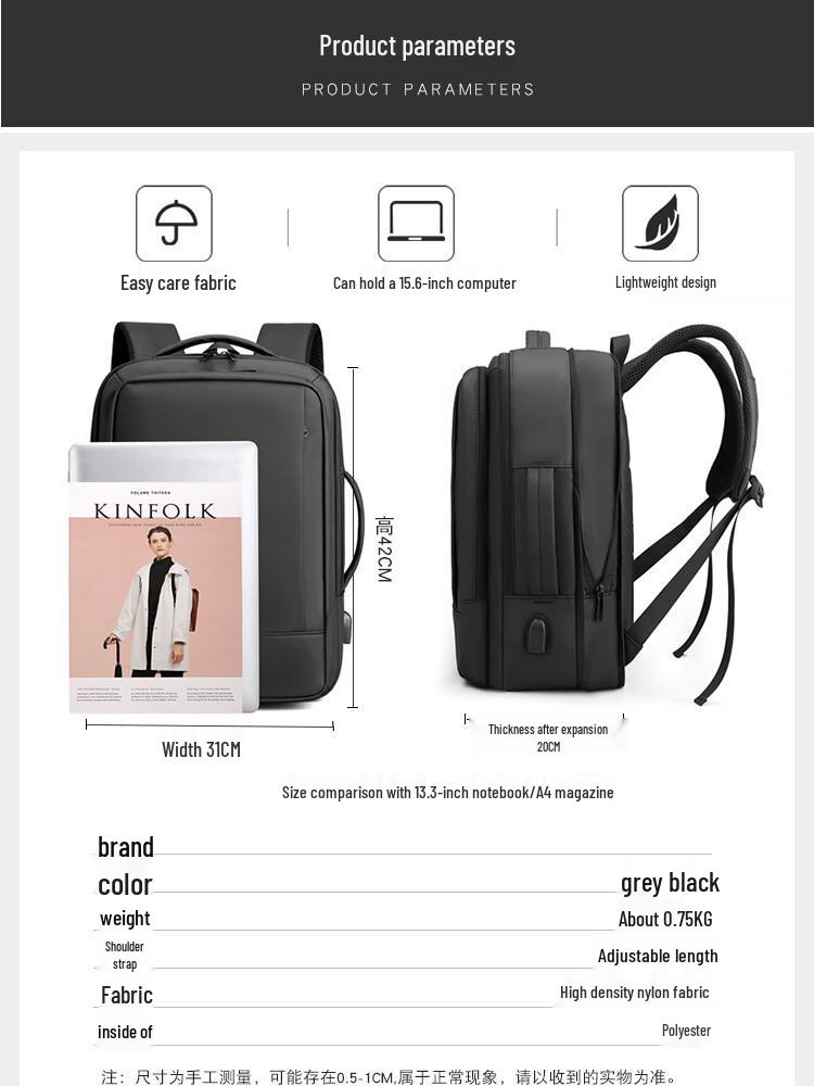 Men's Large Capacity Multifunctional Commuting Backpack for Business, Travel, and School