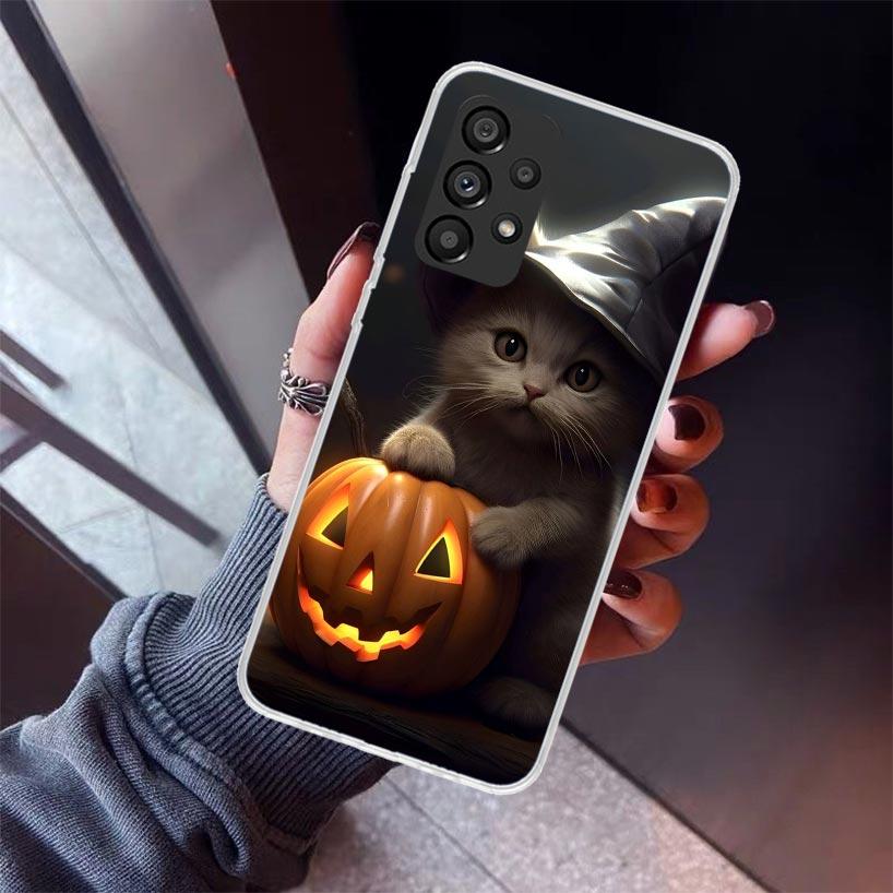 Black Kitten Halloween Pumpkin Phone Case For Samsung Galaxy A17 A57 A37 A16 A26 A36 A56 A15 A25 A35 A55 A14 A13 A54 A53 A34 A24