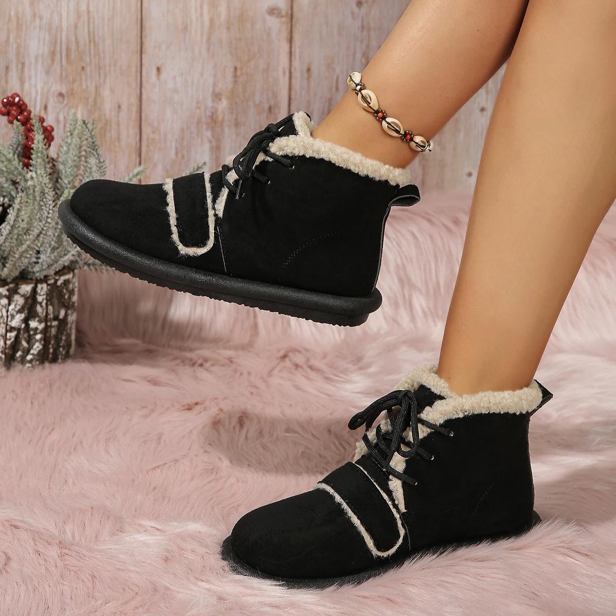 

Fashion Soft Soled Snow Boots for Women 2024 Autumn and Winter New Cashmere Warm Lightweight All Casual Woolen Cotton Shoes 35 чорний