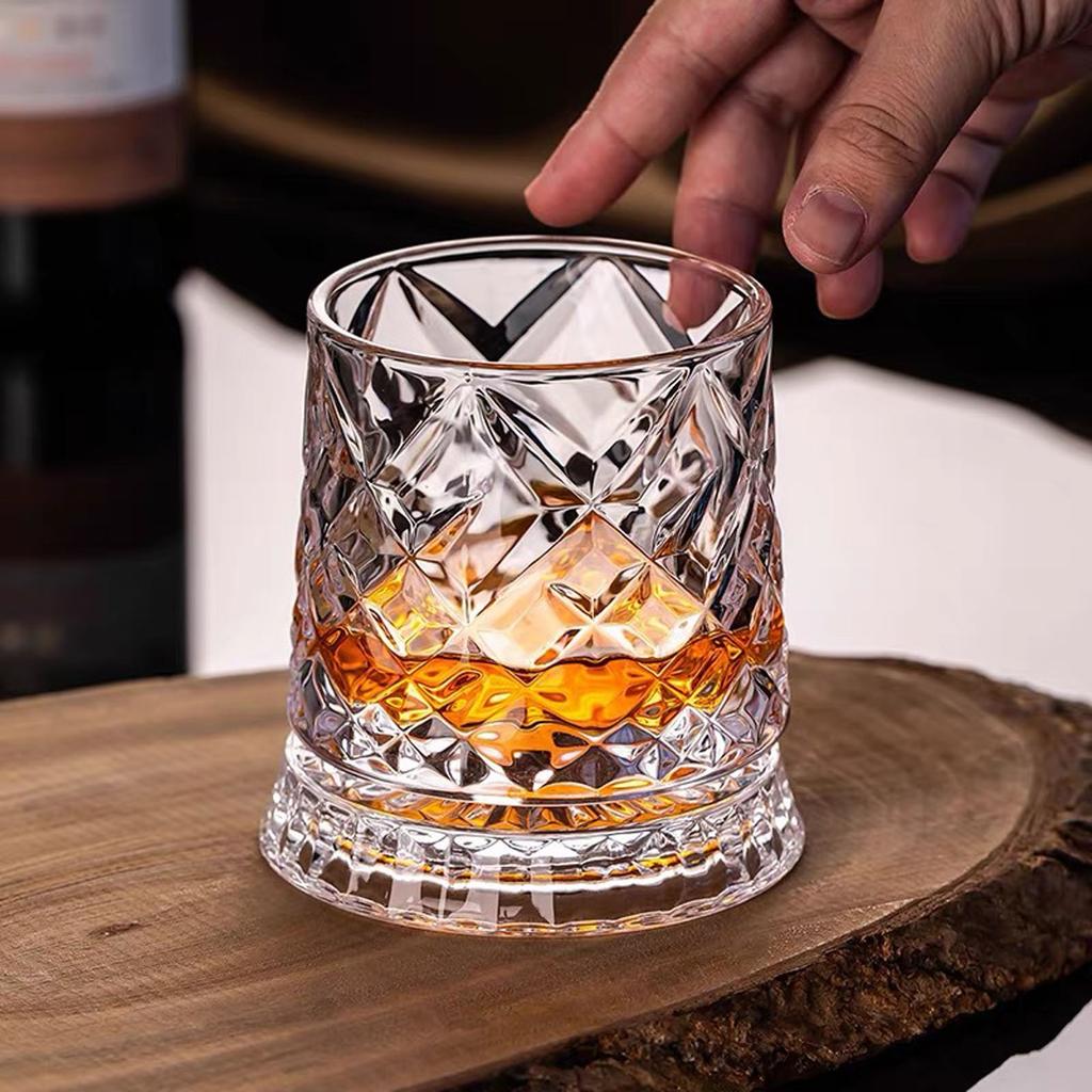 Elegant Rotating Whiskeys Cup Crystal Glass Easy Cleaning Design Wine Vessel Accessories Drinkware for Parties
