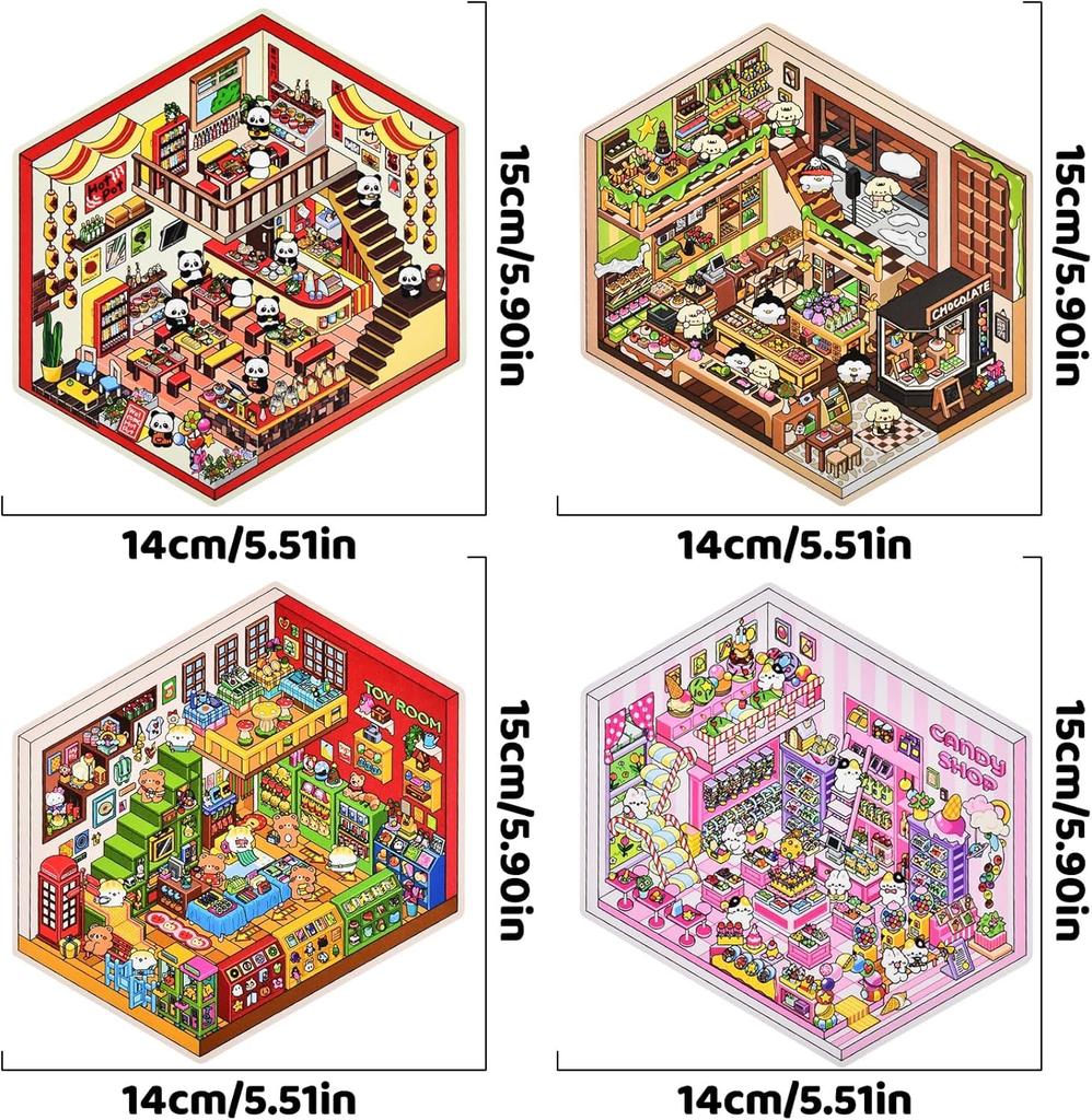 Conjunto de 4 Adesivos DIY 3D para Mini Casa de Hobby com Crie Seu Próprio Pote Brinquedo Loja de Doces Fábrica de Chocolate Cena Mini Quarto Adesivos Artesanais para Estresse