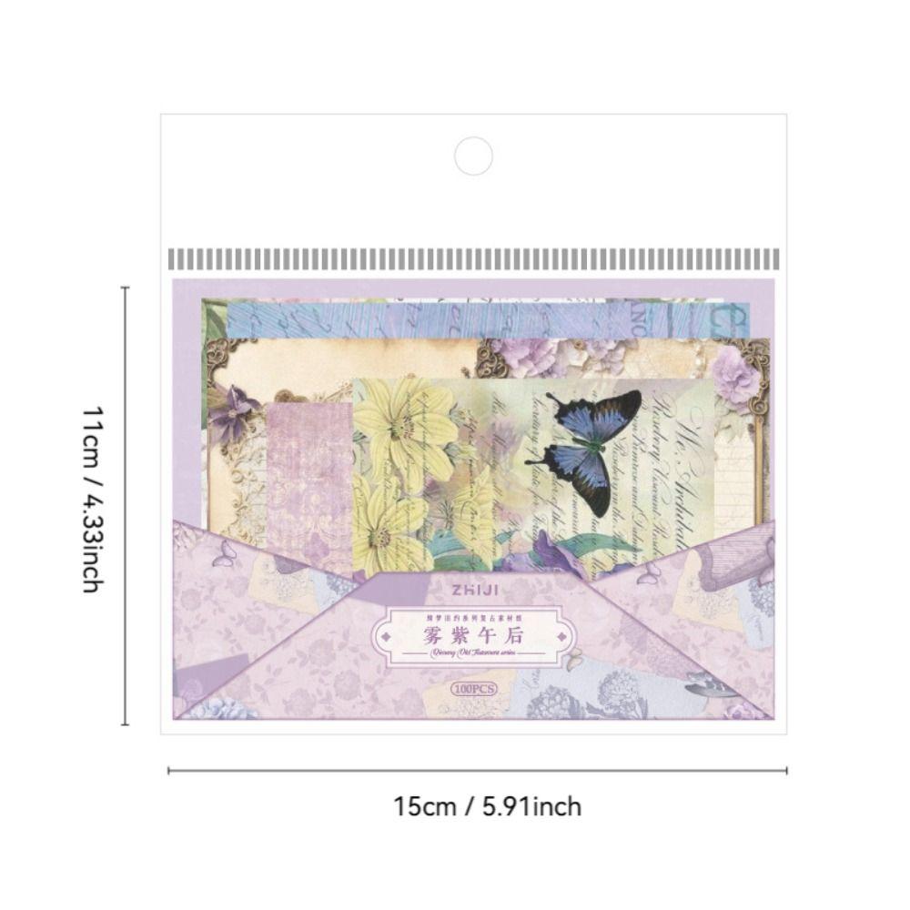 100 Blatt Scrapbook-Papier-Set Qimeng Altes Testament Serie DIY Notizblöcke Geschenk Florale Schmetterlings-Dekorationspapierbögen