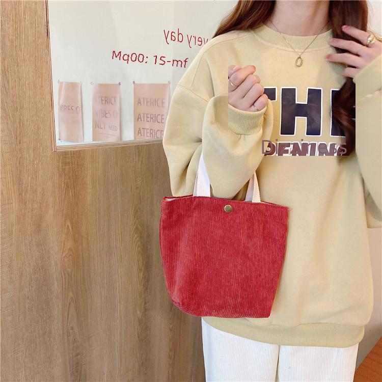 Chic Corduroy Tote Bag For Women Soft Cotton Fabric Vintage Style