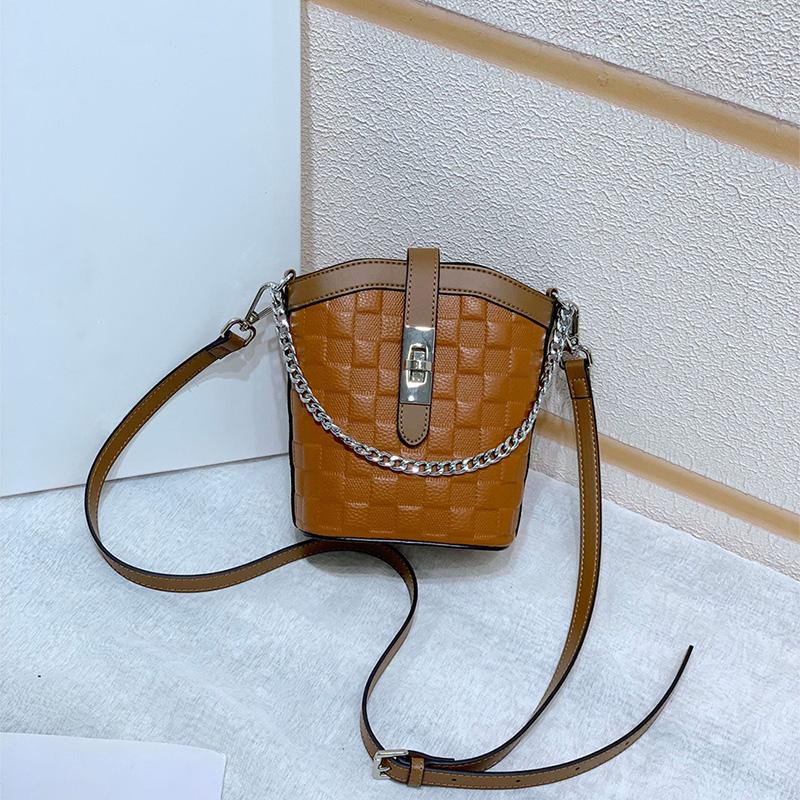 

2024 Мини-сумка на плечо с замком-цепочкой, женская сумка через плечо из натуральной кожи, сетчатая сумка-ведро с клетчатым узором, маленькая сумочка