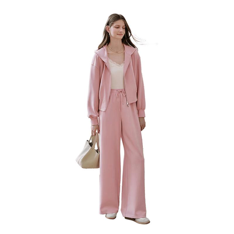 Xiangying Women s Short Pink Hooded Zipper Sweatshirt M
