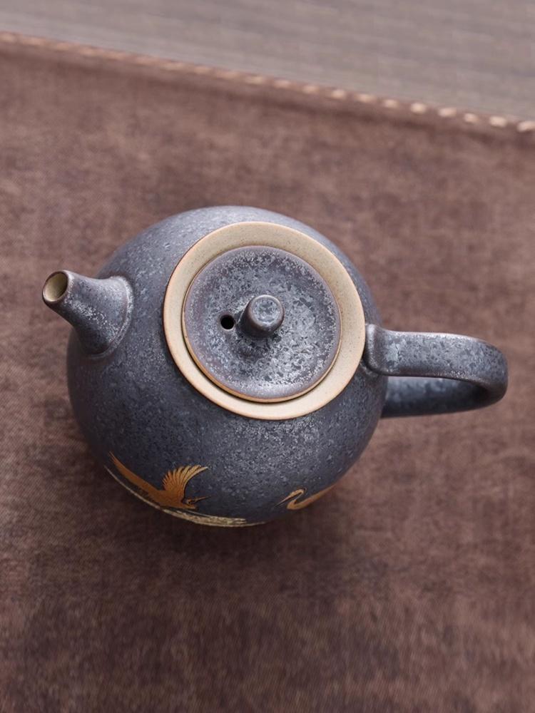 Crane Retro Japanese Style Teapot Vintage Ceramic Kung Fu Tea Little Pot of Dan Hu Pu'er Tea Tea Kettle Teaware