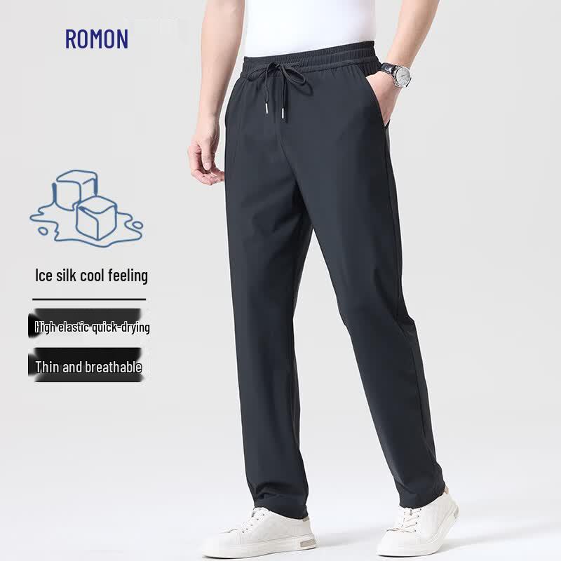 ROMON Men's Ice Silk Quick-Dry Straight-Leg Casual Pants