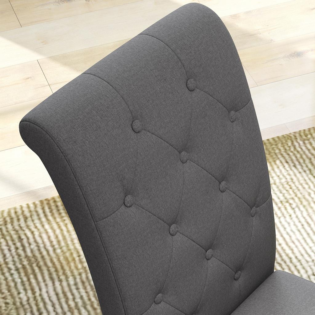 Set Of 2 Dining Room Chairs Kitchen Chair High Comfort Wooden Legs Linen 47 X 61 X 101 Cm Dark Gray
