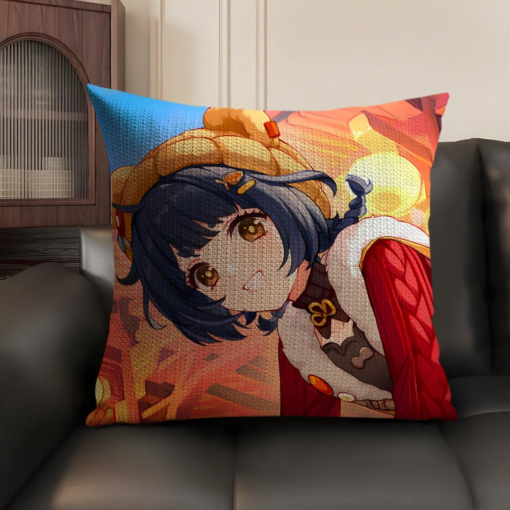 Xiangling Genshin Impact Cushion Cover Natural Linen Organic Fabric DoubleSided Printing Sofa Home Decor Gift Pillow Case