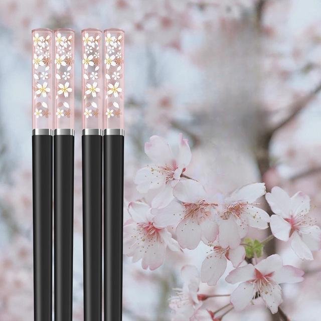 

Янтарные японские палочки для еды сакуры, розовые вишневые цветы, суши, многоразовые палочки для еды, красивые китайские палочки для еды, посуда