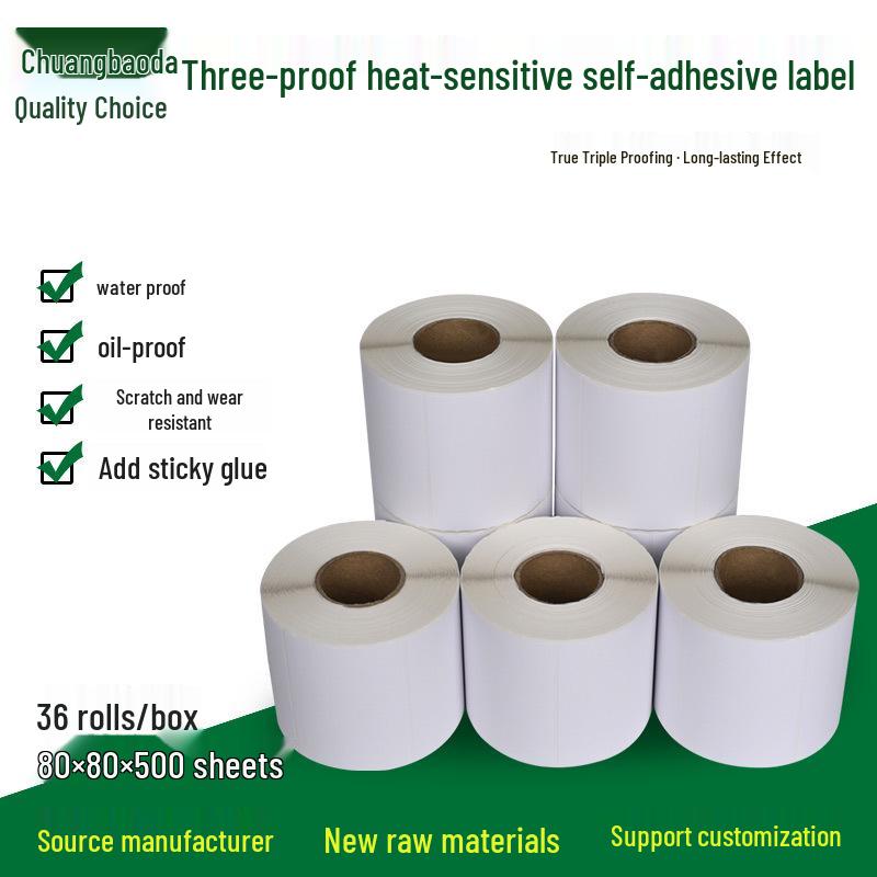 Durable Thermal Label Paper, 80x80mm, 500 Sheets - Adhesive Labels for Thermal Printing