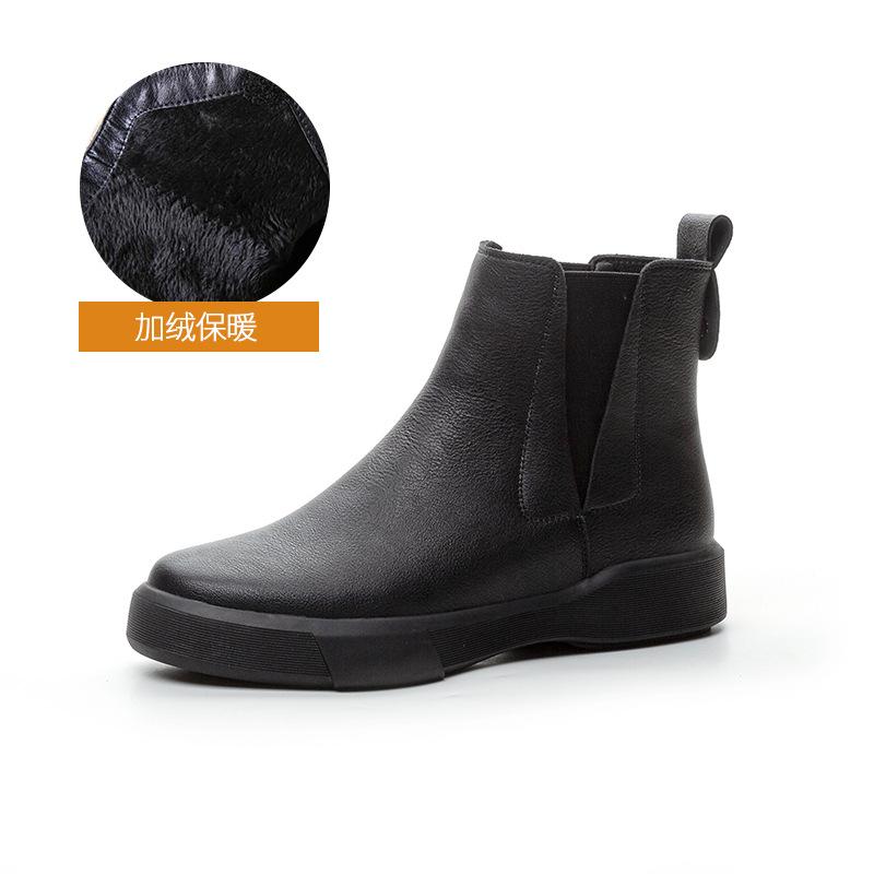 Martin Boots Women's New British Style Spring and Autumn Single Boots Chelsea Boots Flat Leather Short Boots Slim Boots