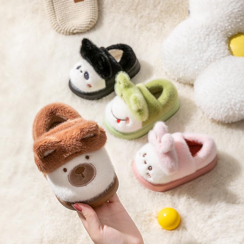 Bear children's bag and cotton shoes autumn and winter boys home cute warm and non-slip small medium and large baby cotton slippers girl
