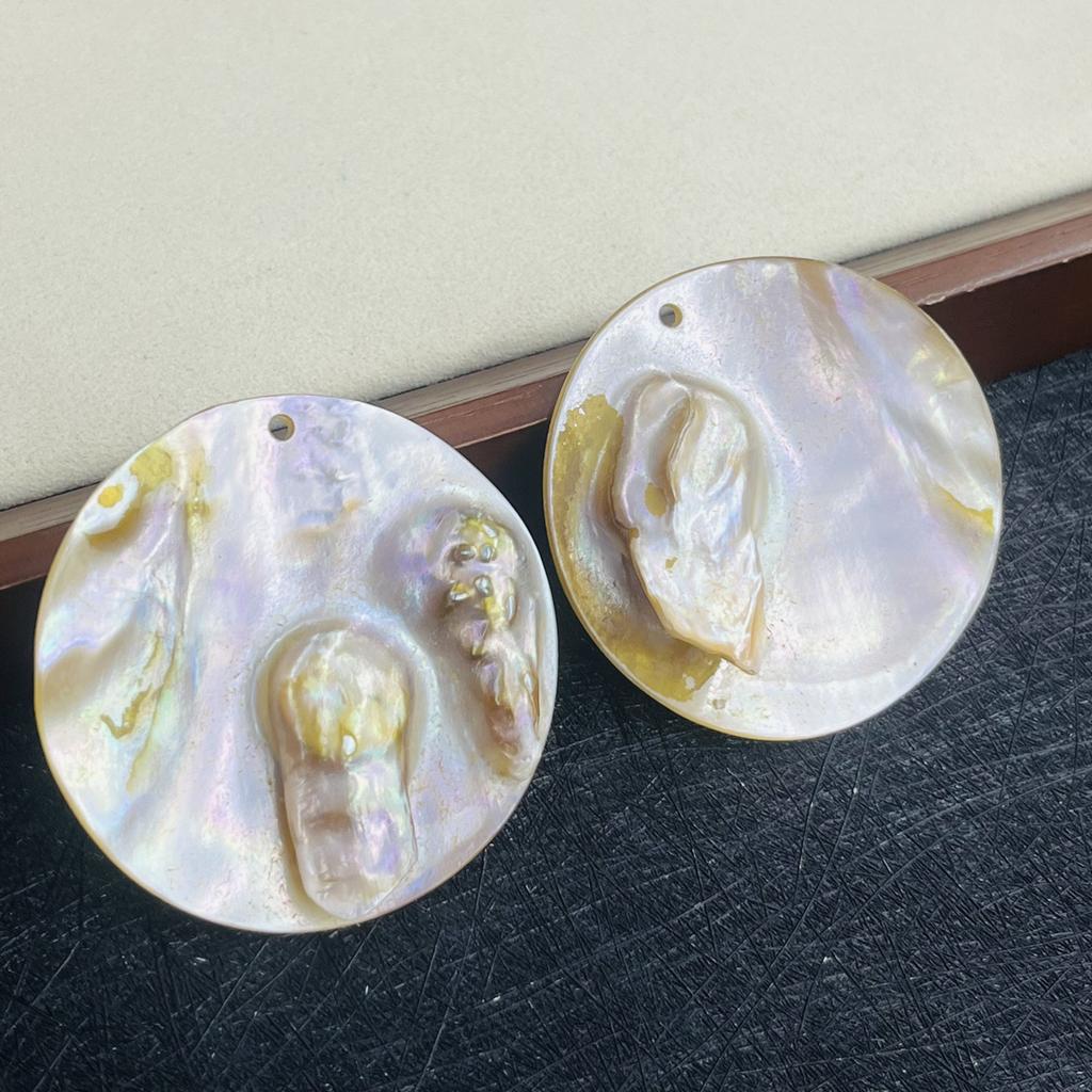 2Pcs, Natural Shell Mother of Pearl Beads with Hole, Boho Handcrafted Round Loose Beads, 50mm, for DIY Necklace Accessories, Creative Jewelry Making